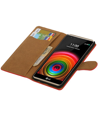 Rood Effen booktype wallet cover hoesje voor LG X Power