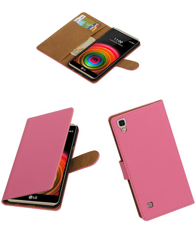 Roze Effen booktype wallet cover hoesje voor LG X Power