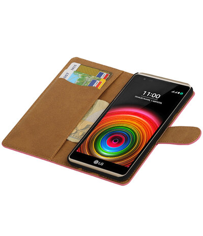 Roze Effen booktype wallet cover hoesje voor LG X Power