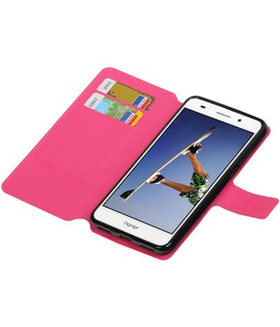 Roze Huawei Honor Y6 II TPU wallet case booktype hoesje HM Book