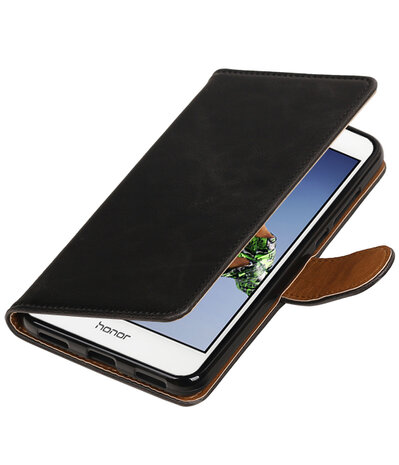 Zwart Pull-Up PU booktype wallet hoesje voor Huawei Honor 5A / Y6 II