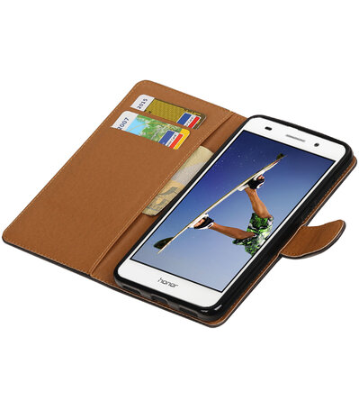 Zwart Pull-Up PU booktype wallet hoesje voor Huawei Honor 5A / Y6 II