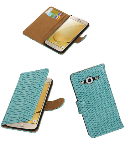 Turquoise Mini Slang booktype wallet cover hoesje voor Samsung Galaxy J2 2016