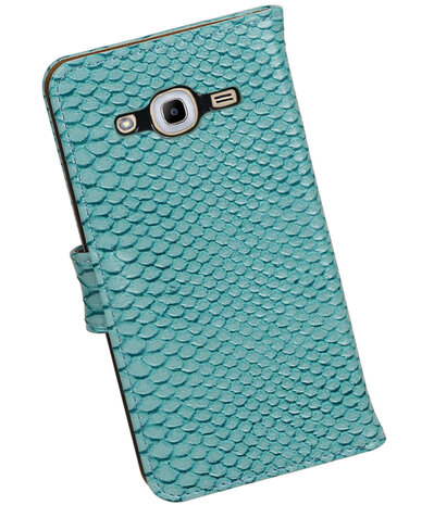Turquoise Mini Slang booktype wallet cover hoesje voor Samsung Galaxy J2 2016