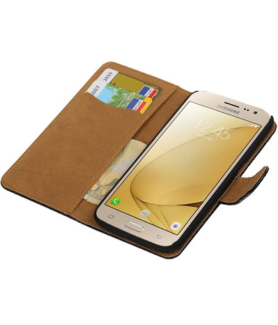 Zwart Slang booktype wallet cover hoesje voor Samsung Galaxy J2 2016