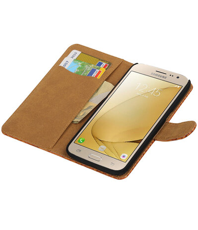 Bruin Slang booktype wallet cover hoesje voor Samsung Galaxy J2 2016