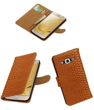 Bruin Slang booktype wallet cover hoesje voor Samsung Galaxy J2 2016