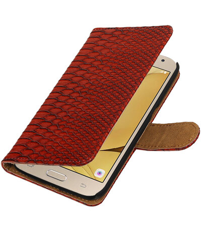 Rood Slang booktype wallet cover hoesje voor Samsung Galaxy J2 2016