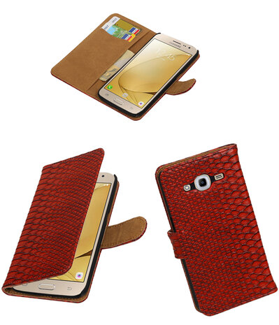 Rood Slang booktype wallet cover hoesje voor Samsung Galaxy J2 2016