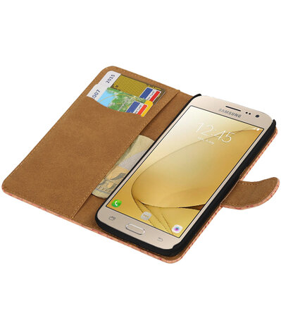 Rood Slang booktype wallet cover hoesje voor Samsung Galaxy J2 2016