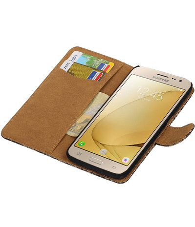 Zwart Lace booktype wallet cover hoesje voor Samsung Galaxy J2 2016