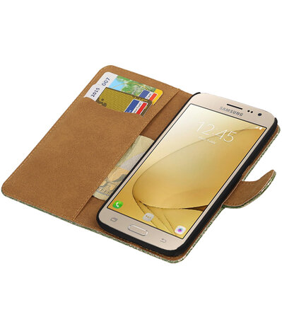 Donker Groen Lace booktype wallet cover hoesje voor Samsung Galaxy J2 2016