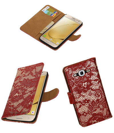 Rood Lace booktype wallet cover hoesje voor Samsung Galaxy J2 2016