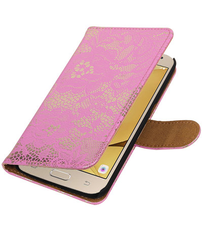 Roze Lace booktype wallet cover hoesje voor Samsung Galaxy J2 2016