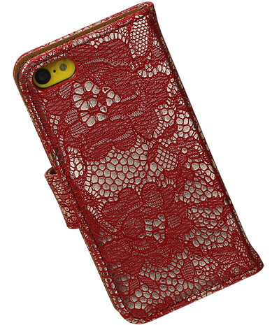 Apple iPhone 5C Lace Kant Bookstyle Wallet Hoesje Rood