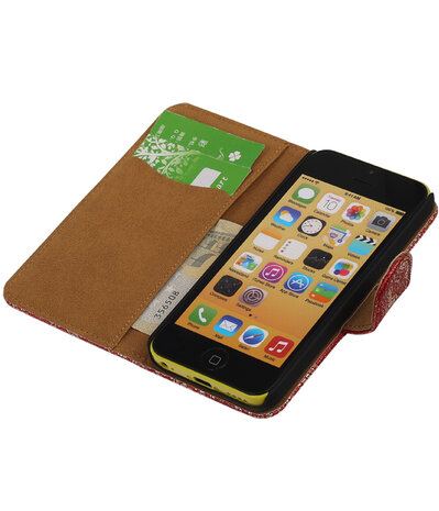 Apple iPhone 5C Lace Kant Bookstyle Wallet Hoesje Rood