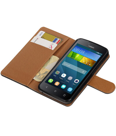 Zwart Pull-Up PU booktype wallet hoesje voor Huawei Y560 / Y5