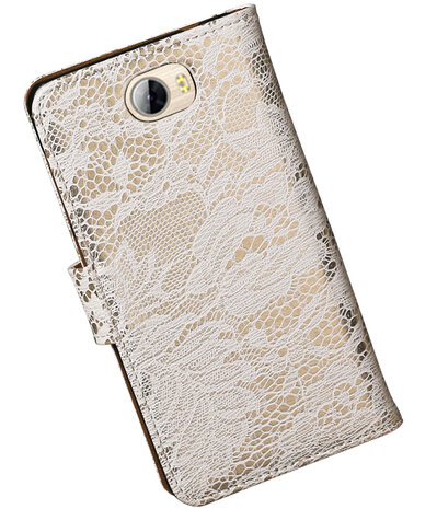 Wit Lace booktype wallet cover hoesje voor Huawei Y5 II