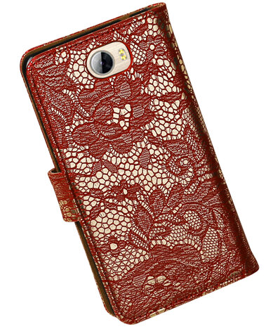 Rood Lace booktype wallet cover hoesje voor Huawei Y5 II