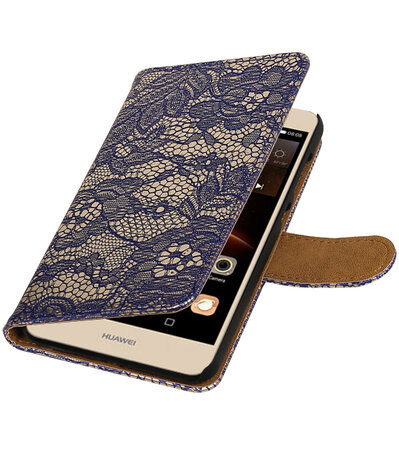 Blauw Lace booktype wallet cover hoesje voor Huawei Y5 II
