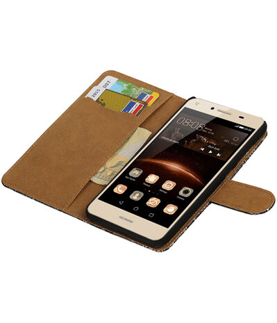 Zwart Lace booktype wallet cover hoesje voor Huawei Y5 II