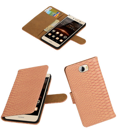 Roze Slang booktype wallet cover hoesje voor Huawei Y5 II