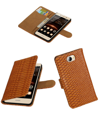 Bruin Slang booktype wallet cover hoesje voor Huawei Y5 II