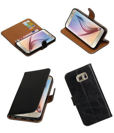 Zwart Pull-Up PU booktype wallet cover hoesje voor Samsung Galaxy S7 Plus