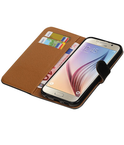 Zwart Pull-Up PU booktype wallet cover hoesje voor Samsung Galaxy S7 Plus