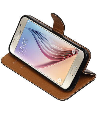 Zwart Pull-Up PU booktype wallet cover hoesje voor Samsung Galaxy S7 Plus