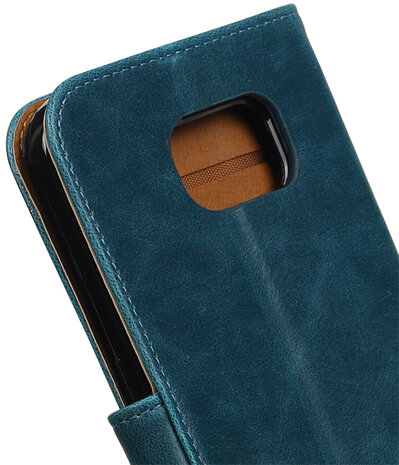 Blauw Pull-Up PU booktype wallet cover hoesje voor Samsung Galaxy S7 Plus