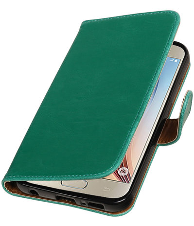 Groen Pull-Up PU booktype wallet cover hoesje voor Samsung Galaxy S7 Plus