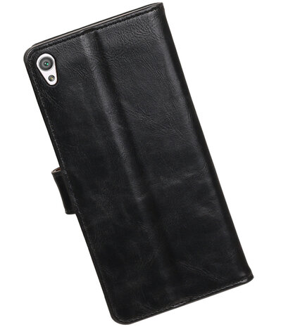 Zwart Pull-Up PU booktype wallet hoesje voor Sony Xperia C6