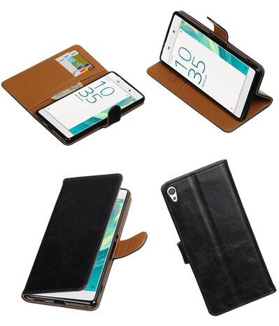 Zwart Pull-Up PU booktype wallet hoesje voor Sony Xperia C6