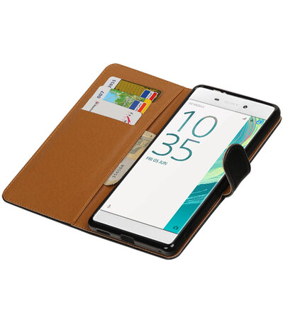 Zwart Pull-Up PU booktype wallet hoesje voor Sony Xperia C6