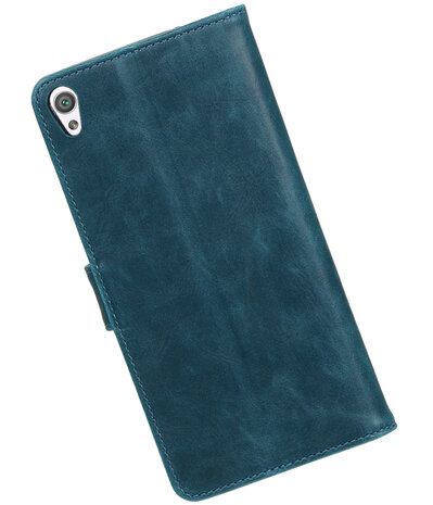 Blauw Pull-Up PU booktype wallet hoesje voor Sony Xperia C6