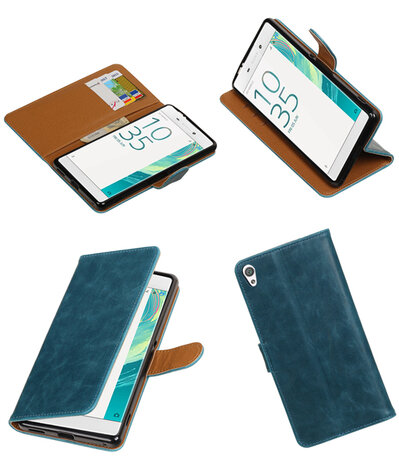 Blauw Pull-Up PU booktype wallet hoesje voor Sony Xperia C6