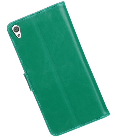 Groen Pull-Up PU booktype wallet hoesje voor Sony Xperia C6