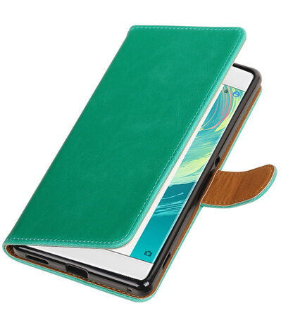 Groen Pull-Up PU booktype wallet hoesje voor Sony Xperia C6
