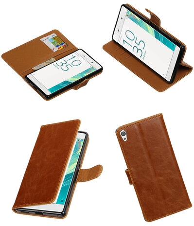 Bruin Pull-Up PU booktype wallet hoesje voor Sony Xperia C6