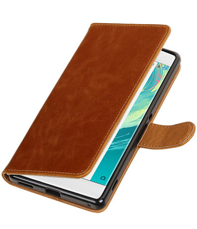 Bruin Pull-Up PU booktype wallet hoesje voor Sony Xperia C6