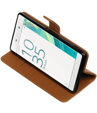Bruin Pull-Up PU booktype wallet hoesje voor Sony Xperia C6