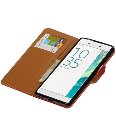 Rood Pull-Up PU booktype wallet hoesje voor Sony Xperia C6