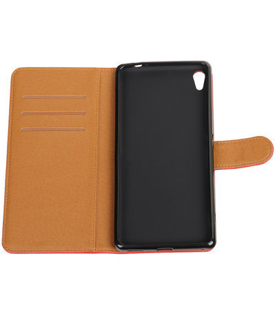 Rood Pull-Up PU booktype wallet hoesje voor Sony Xperia C6