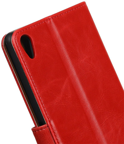 Rood Pull-Up PU booktype wallet hoesje voor Sony Xperia C6