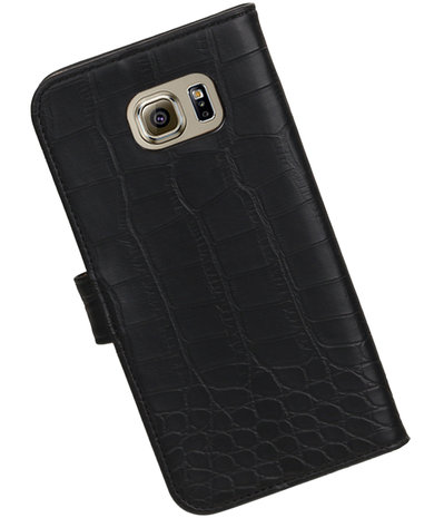 Zwart Krokodil Booktype Samsung Galaxy S7 Plus Wallet Cover Hoesje