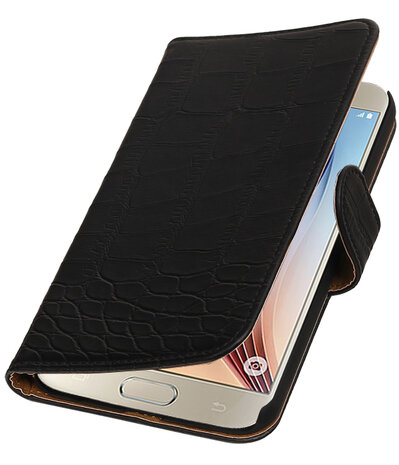 Zwart Krokodil Booktype Samsung Galaxy S7 Plus Wallet Cover Hoesje