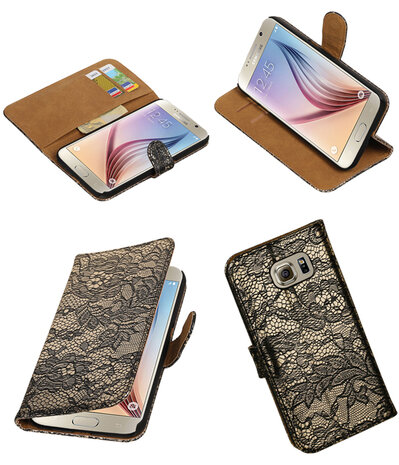 Zwart Lace Booktype Samsung Galaxy S7 Plus Wallet Cover Hoesje