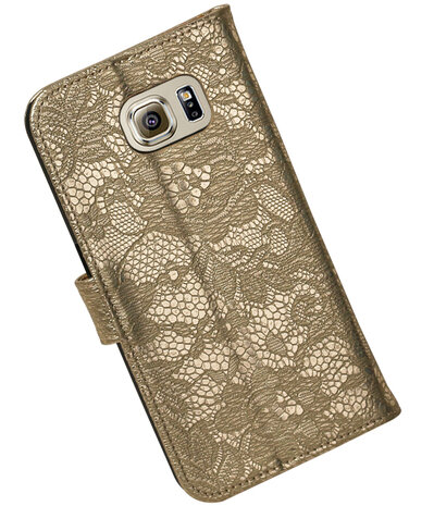 Goud Lace Booktype Samsung Galaxy S7 Plus Wallet Cover Hoesje