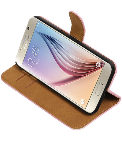 Roze Mini Slang Booktype Samsung Galaxy S7 Plus Wallet Cover Hoesje